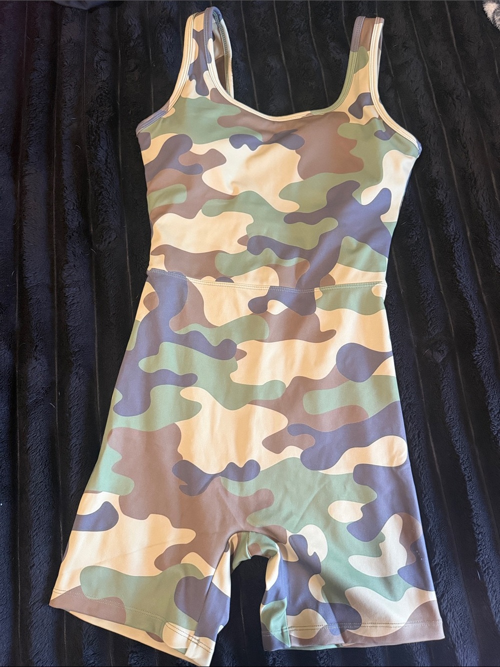 Women’s Sleeveless One-Piece Active Bodysuit in camo